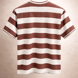 Round Nack T-Shirt With Brown & Cream Classic Striped