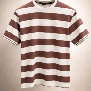 Round Nack T-Shirt With Brown & Cream Classic Striped