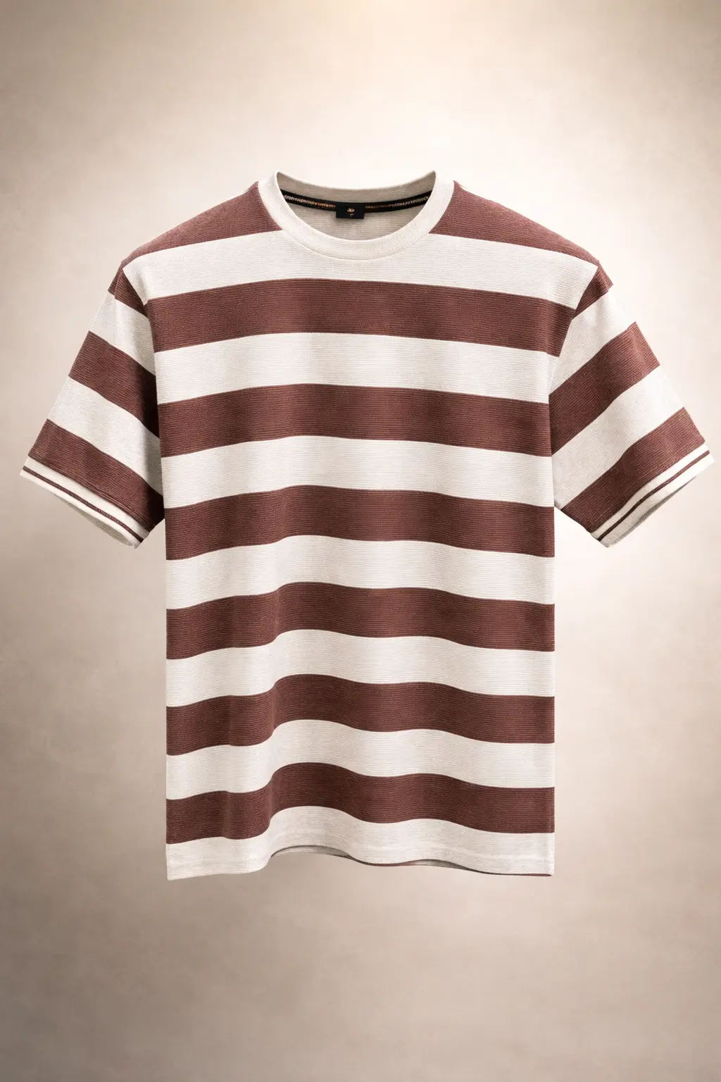 Round Nack T-Shirt With Brown & Cream Classic Striped