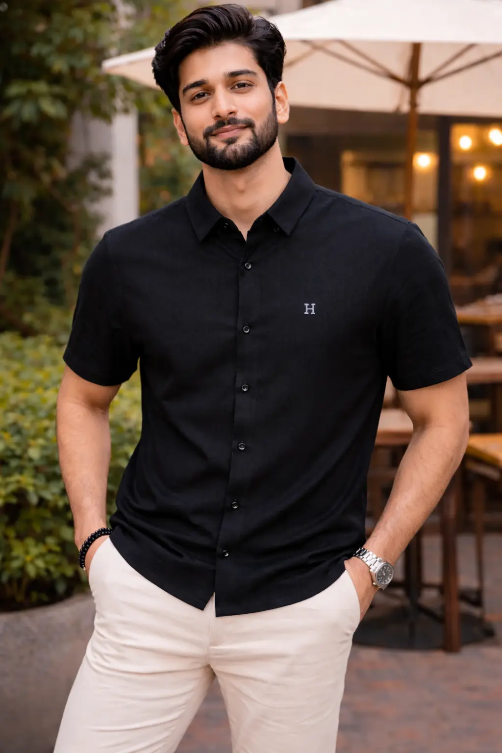 Black Dry Fit Full Button T-Shirt For Men's Summer Wear