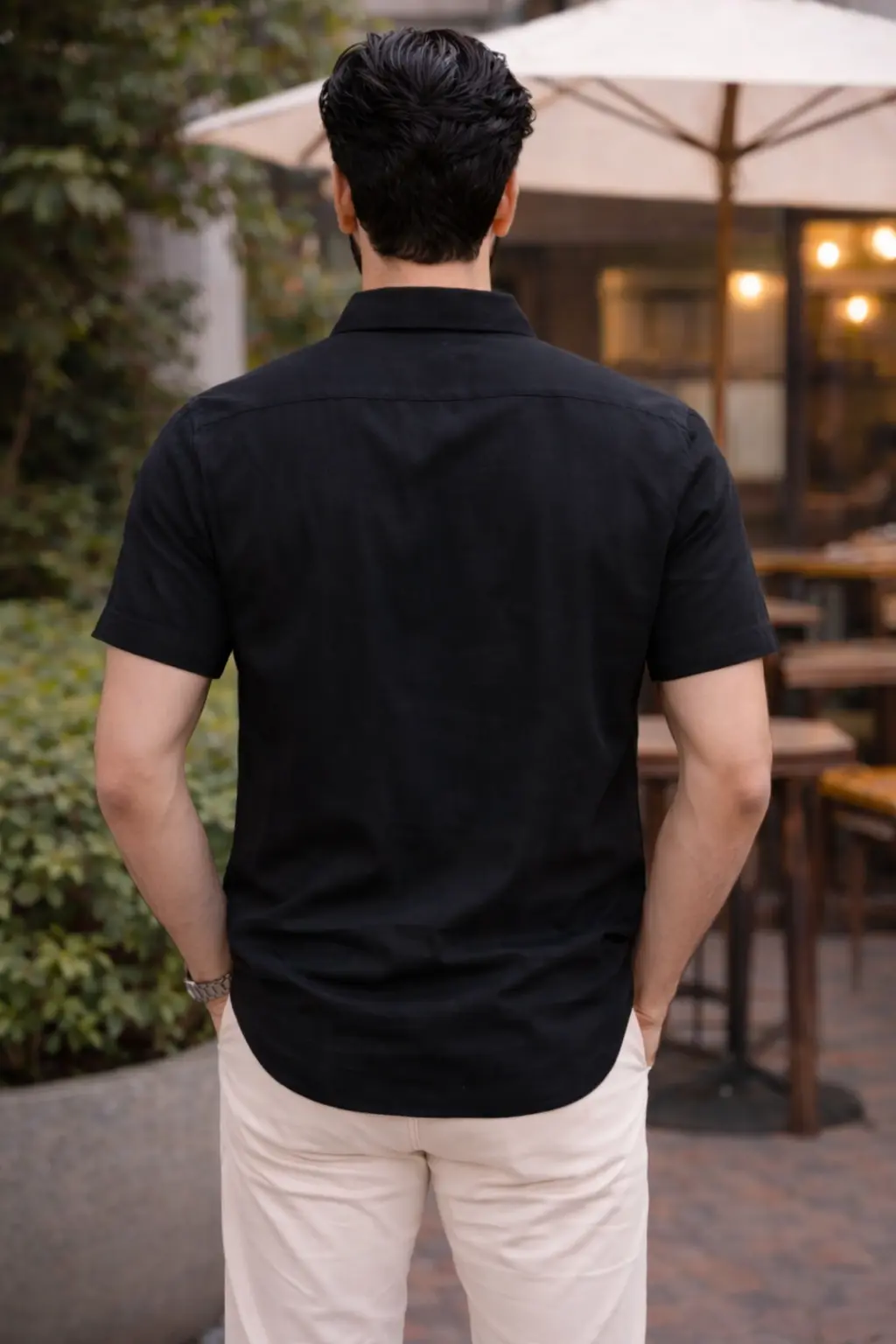 Black Dry Fit Full Button T-Shirt For Men's Summer Wear - Image 2