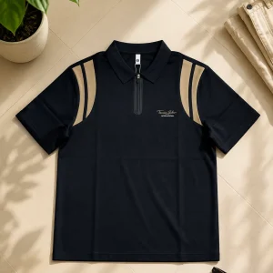 Men's Premium Black Half-Zip Polo T-Shirt